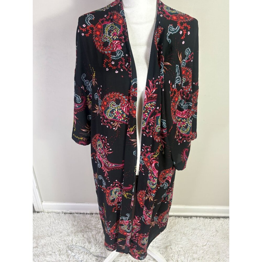 Forever 21 Womens Black Paisley Open Front Kimono Cardigan 2X
